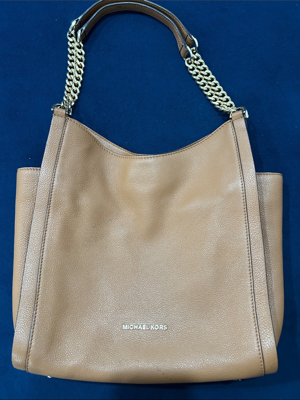 Michael Kors Camel Leather Shoulder Tote with Gold Chain Handles